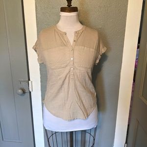Lucky Brand beige half button cuffed short sleeved shirt, size XS